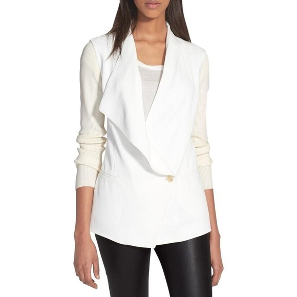 Vince Jackets & Blazers - Vince White Ivory Asymmetrical Ribbed Sleeve Draped Drape Jacket Sz 4 V28729072